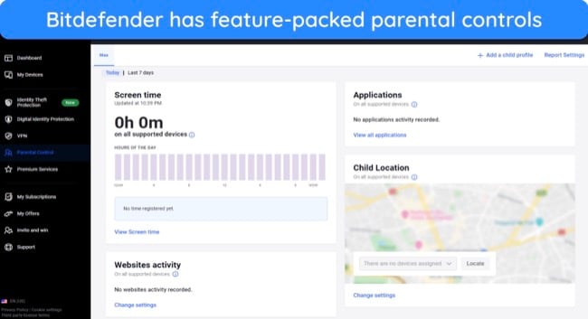 Screenshot of Bitdefender's parental control suite