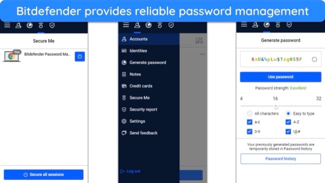 Screenshot of Bitdefender's password manager interface