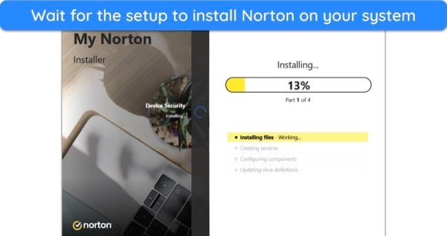 Screenshot showing Norton's installation in progress