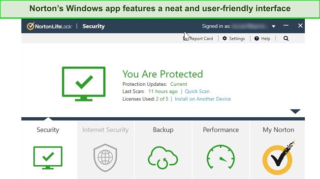 Screenshot of Norton's Windows app interface