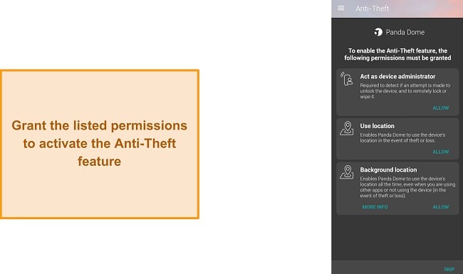 Giving Panda Dome permissions to enable Anti-Theft functionality