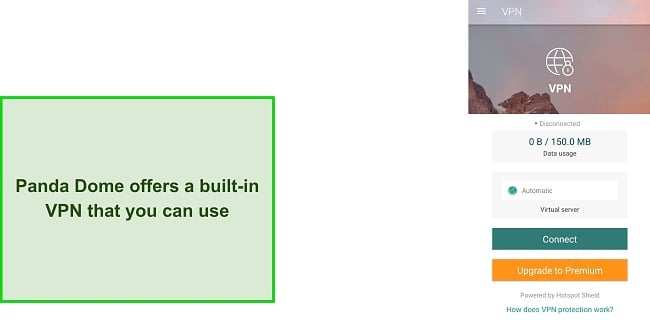 Screenshot of Panda Dome's built-in VPN