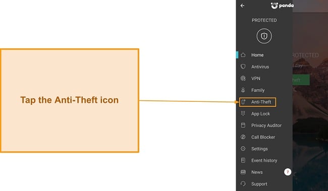 Anti-Theft feature in Panda Dome's Android app