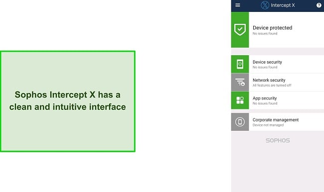Screenshot of Sophos Intercept X's intuitive interface