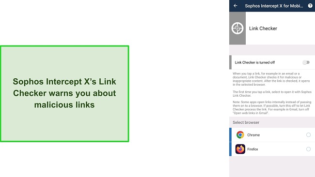 Screenshot showing Sophos Intercept X's Link Checker
