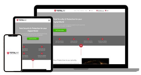  Screenshot of TotalAV vendor user interface on smartphone, tablet, and desktop