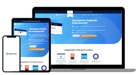 Screenshot of Sophos vendor user interface on smartphone, tablet, and desktop