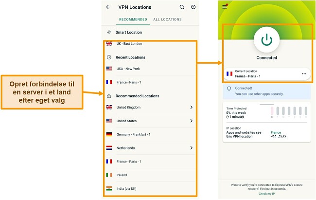 Screenshots af at oprette forbindelse til en VPN-server