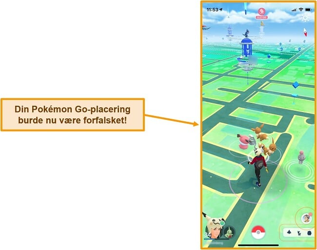 Sk&aelig;rmbillede af Pokemon Go p&aring; iOS
