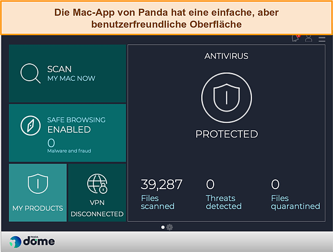 Screenshot des Mac-App-Dashboards von Panda
