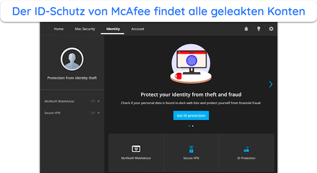 Screenshot der ID-Schutzfunktion von McAfee