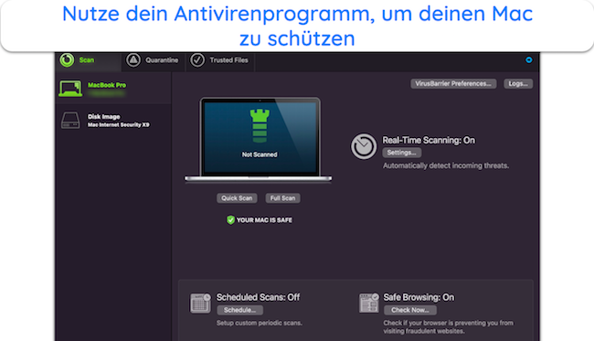 Screenshot des Hauptmenüs von Intego nach der Installation