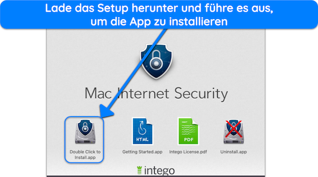 Screenshot, der zeigt, wie die Installation von Intego unter macOS gestartet wird