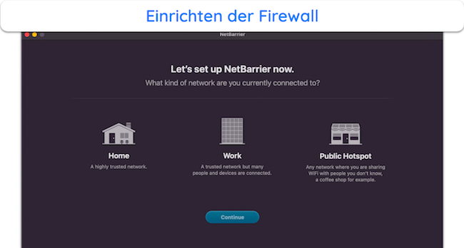 Screenshot des Firewall-Setup-Menüs von Intego