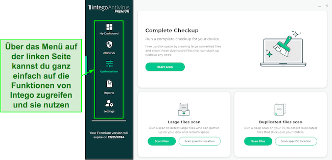 Capture d'écran de l'interface de l'application Windows conviviale pour débutants d'Intego