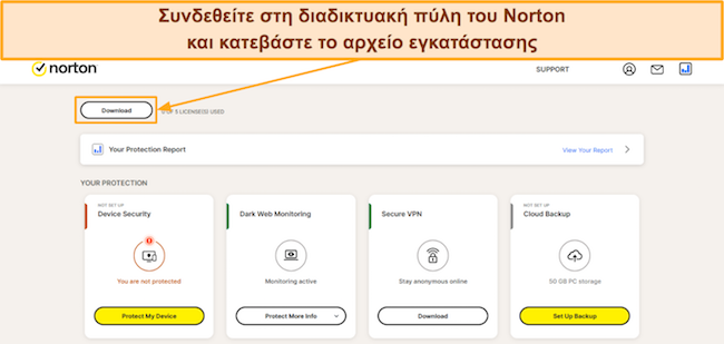 Στιγμιότυπο οθόνης των σχεδίων τιμών της Norton