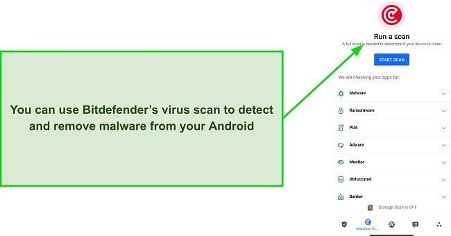 Screenshot of the Bitdefender Virus Scan interface, recognized as one of the best Android antiviruses.