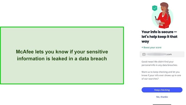 Screenshot of McAfee's data breach checker