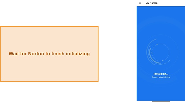 Screenshot of Norton Mobile Security initializing for the first time