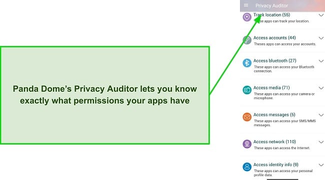 Screenshot showing Panda Dome's Privacy Auditor feature
