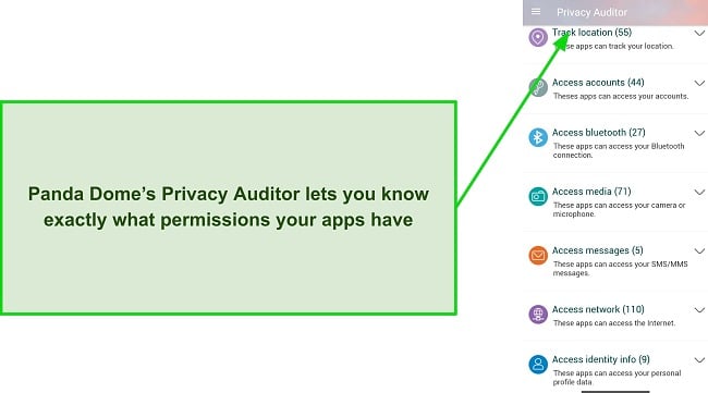 Screenshot of the Panda Dome Privacy Audit feature, acclaimed as one of the best Android antiviruses.