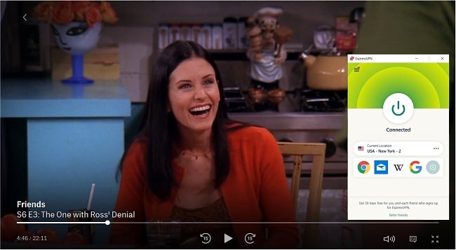 Screenshot of ExpressVPN unblocking Friends on HBO Max.