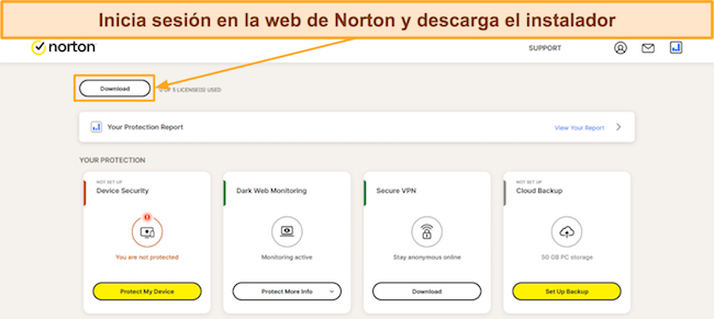 Captura de pantalla de los planes de precios de Norton