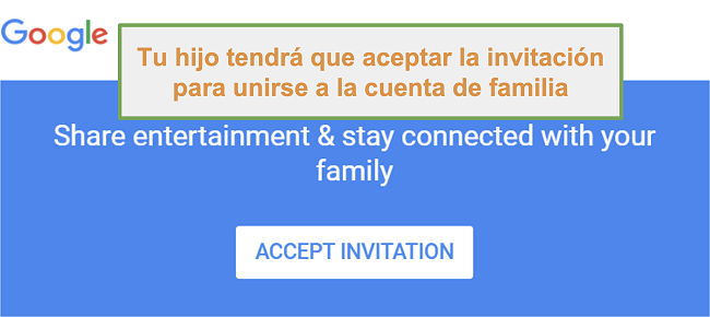 Captura de pantalla de la invitación de Google Family Link para unirse