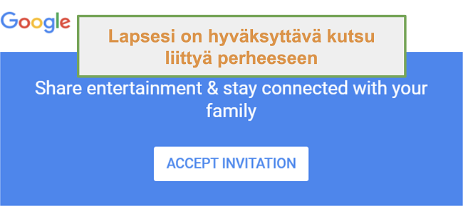 N&auml;ytt&ouml;kuva Google Family Linkin kutsusta liitty&auml;