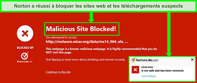 Capture d'écran de Norton 360 bloquant les éléments malveillants