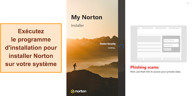Capture d'écran montrant l'installation de Norton en cours sous Windows