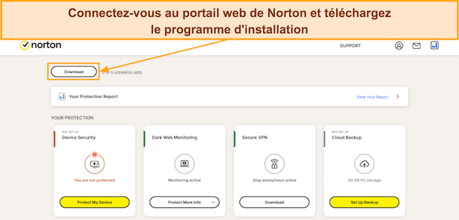 Capture d'écran des plans tarifaires de Norton