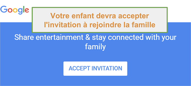 Capture d'écran de l'invitation à rejoindre Google Family Link