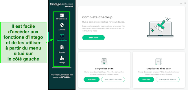 Capture d'écran de l'interface de l'application Windows conviviale pour débutants d'Intego