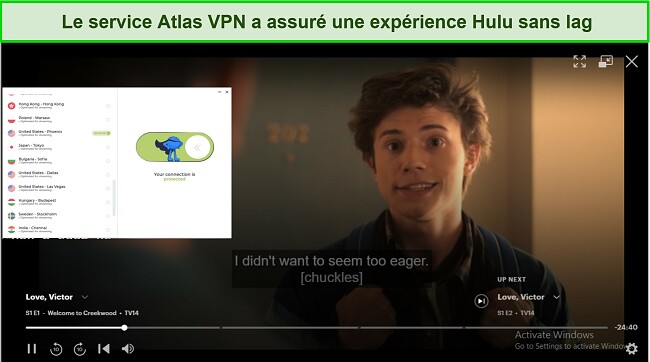 Capture d'écran du VPN Atlas débloquant Hulu