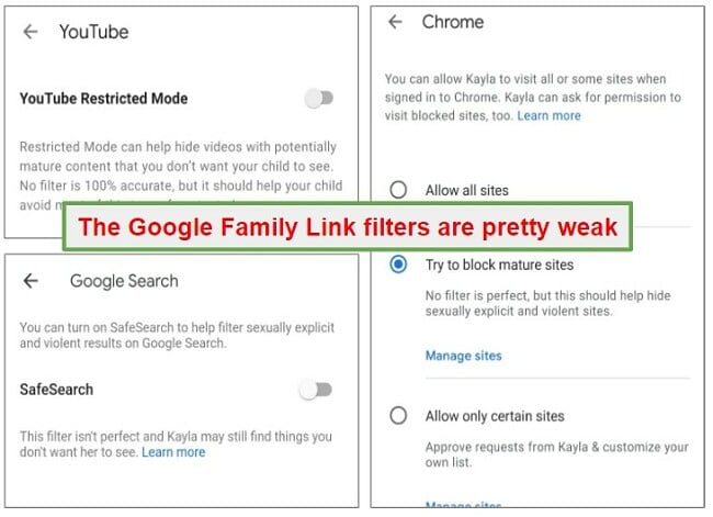 Family Link filters