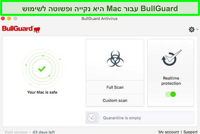 צילום מסך של ממשק האפליקציה של BullGuard ב- Mac.