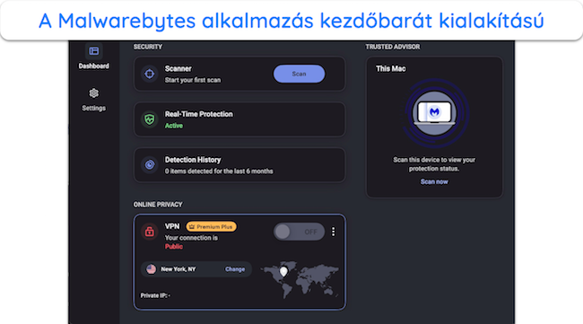 Képernyőkép a Malwarebytes macOS alkalmazás felületéről