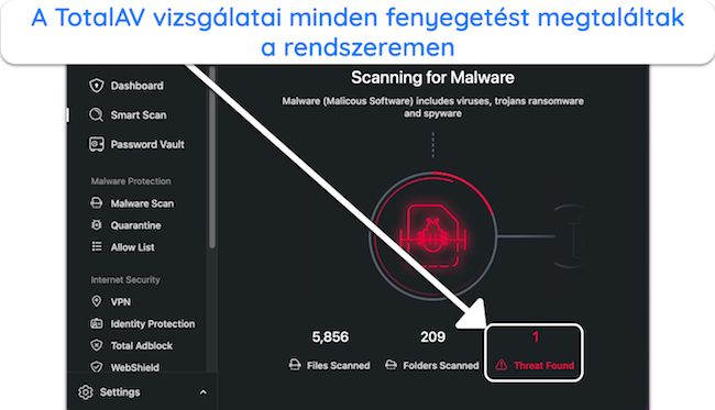Képernyőkép a TotalAV folyamatban lévő víruskereséséről