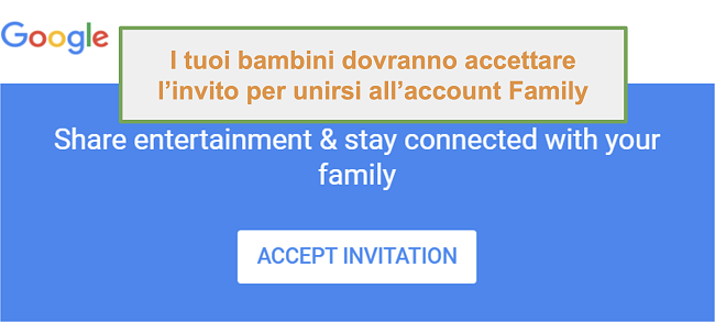 Screenshot dell'invito di Google Family Link a partecipare