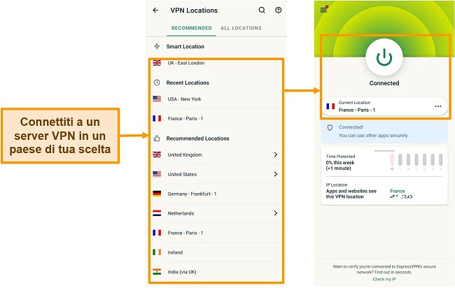 Screenshot della connessione a un server VPN