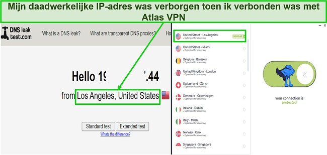 Screenshot van geen IP-adres lekt bij verbinding met Atlas VPN-servers
