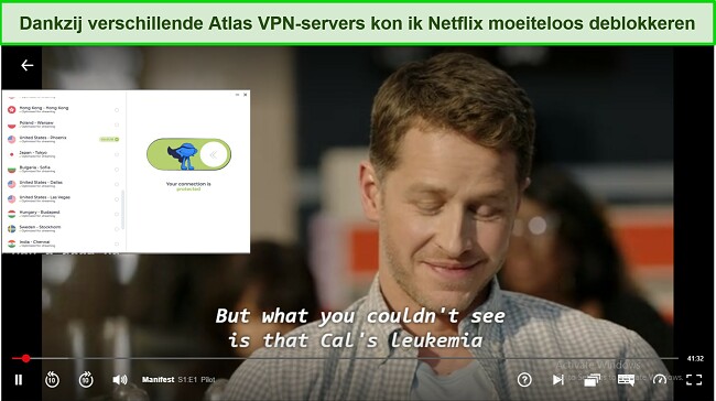 Screenshot van Atlas VPN die Netflix deblokkeert