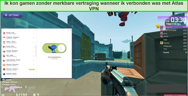 Screenshot van mij aan het gamen met Atlas VPN