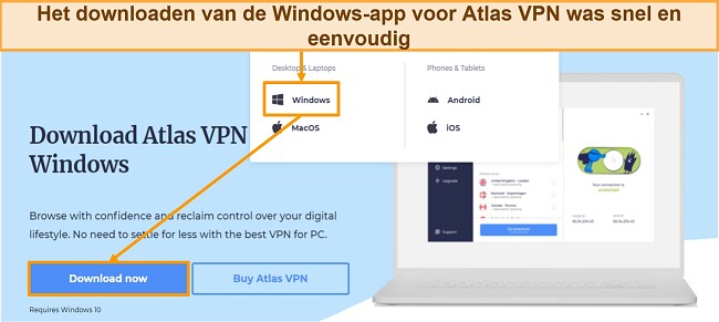 Een screenshot van de downloadknop op de Atlas VPN-website
