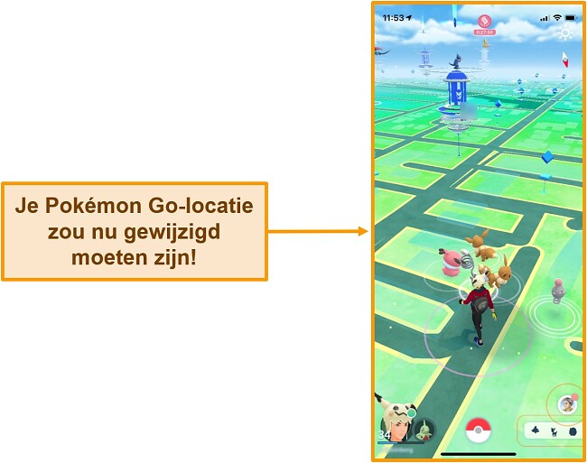 Screenshot van Pokemon Go op iOS