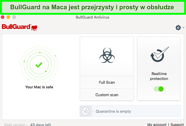 Zrzut ekranu interfejsu aplikacji BullGuard na Macu.