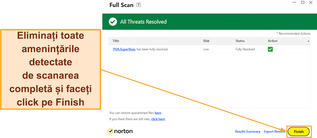 Zrzut ekranu pokazujący, jak zakończyć pełne skanowanie programu Norton