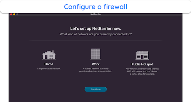 Captura de tela do menu de configuração do firewall do Intego