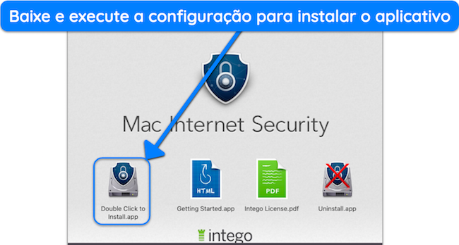 Captura de tela mostrando como iniciar a instalação do Intego no macOS